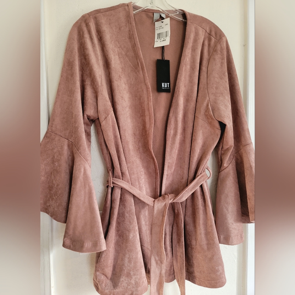 Kut From The Kloth Jacket Womens Size XL Pink Karina Sueded Bell Sleeve Belted - Picture 4 of 15